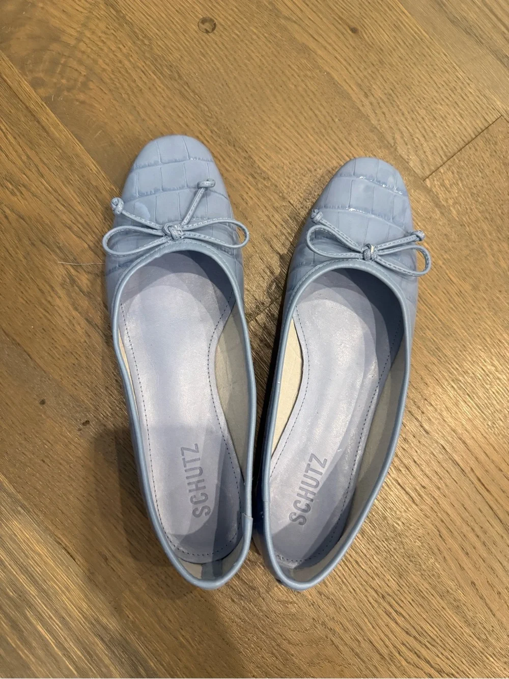 Schutz Light Blue Croc-Embossed Leather Ballet Flats | Arissa Ballet Flat
